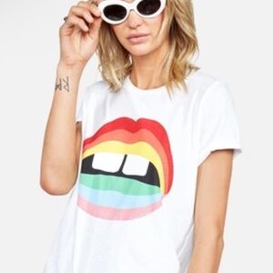 Lauren Moshi White Tee with Rainbow Lips Graphic